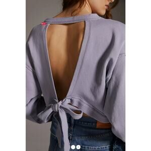 Pilcro Women's Navy Cropped Open-Back Sweatshirt Balloon Sleeves, Size XS, NWOT